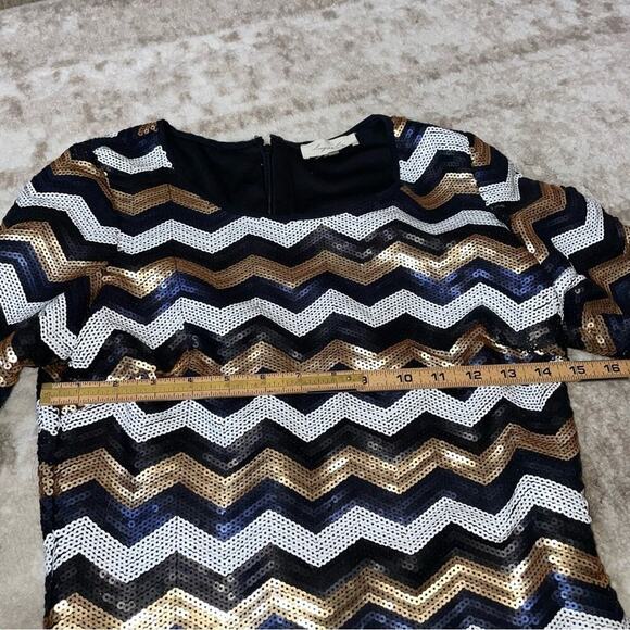 Sugar Lips brand Gold, black & white full sequined chevron print body con dress - Picture 8 of 10